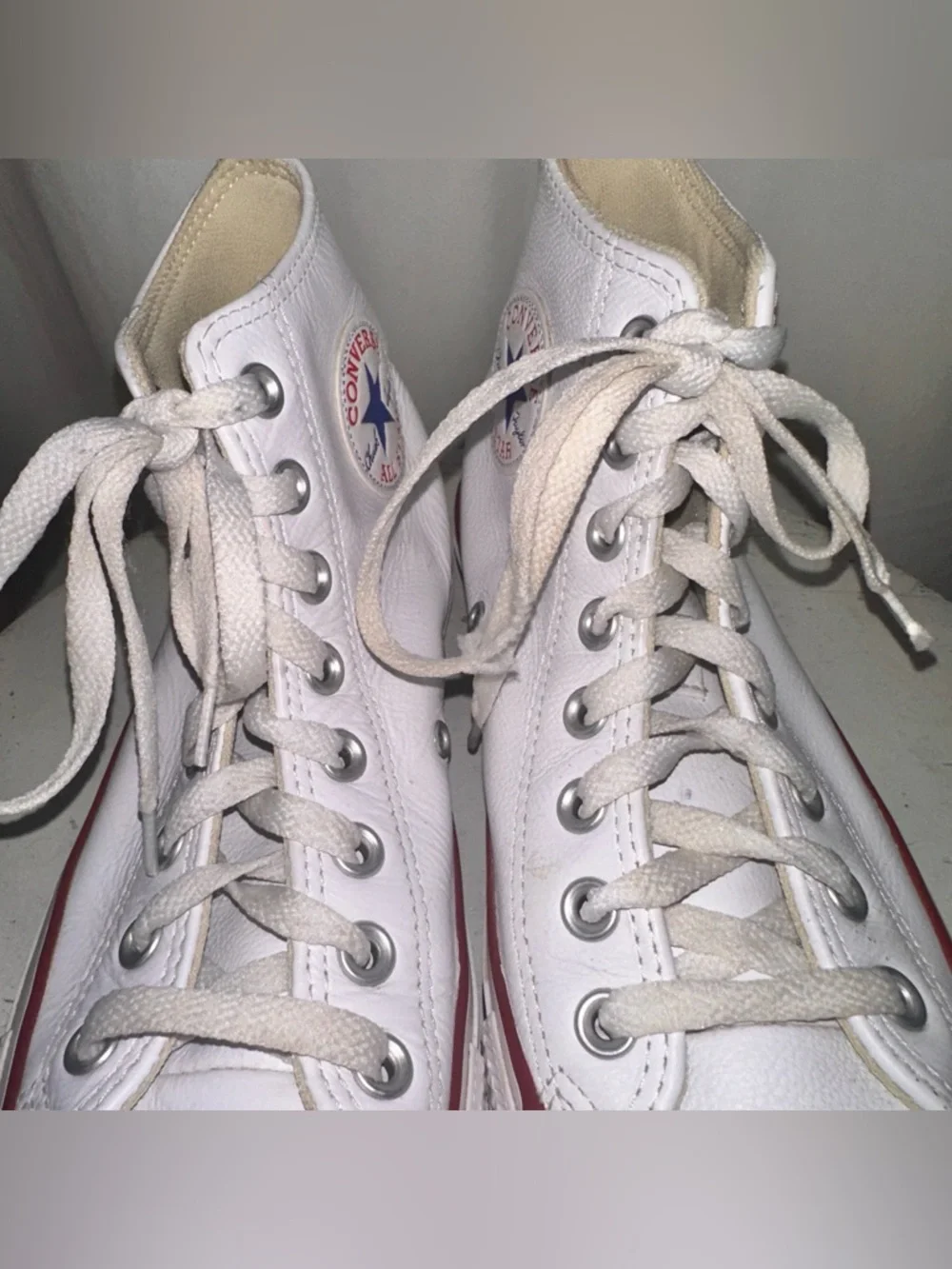 Converse White Leather All Star High Top Sneakers Unisex Size W8.5 M6.5 - Picture 5 of 12